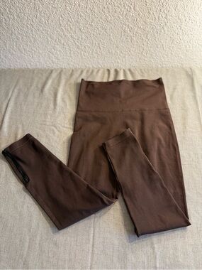 Spanx XL Seamless Side Zip Leggings Brown Compression High-waisted, Double-knit